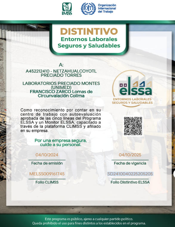 DISTINTIVO ENTORNOS LABORALES SEGUROS Y SALUDABLES 